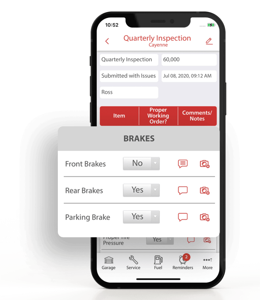 inspection brakes mobile mock
