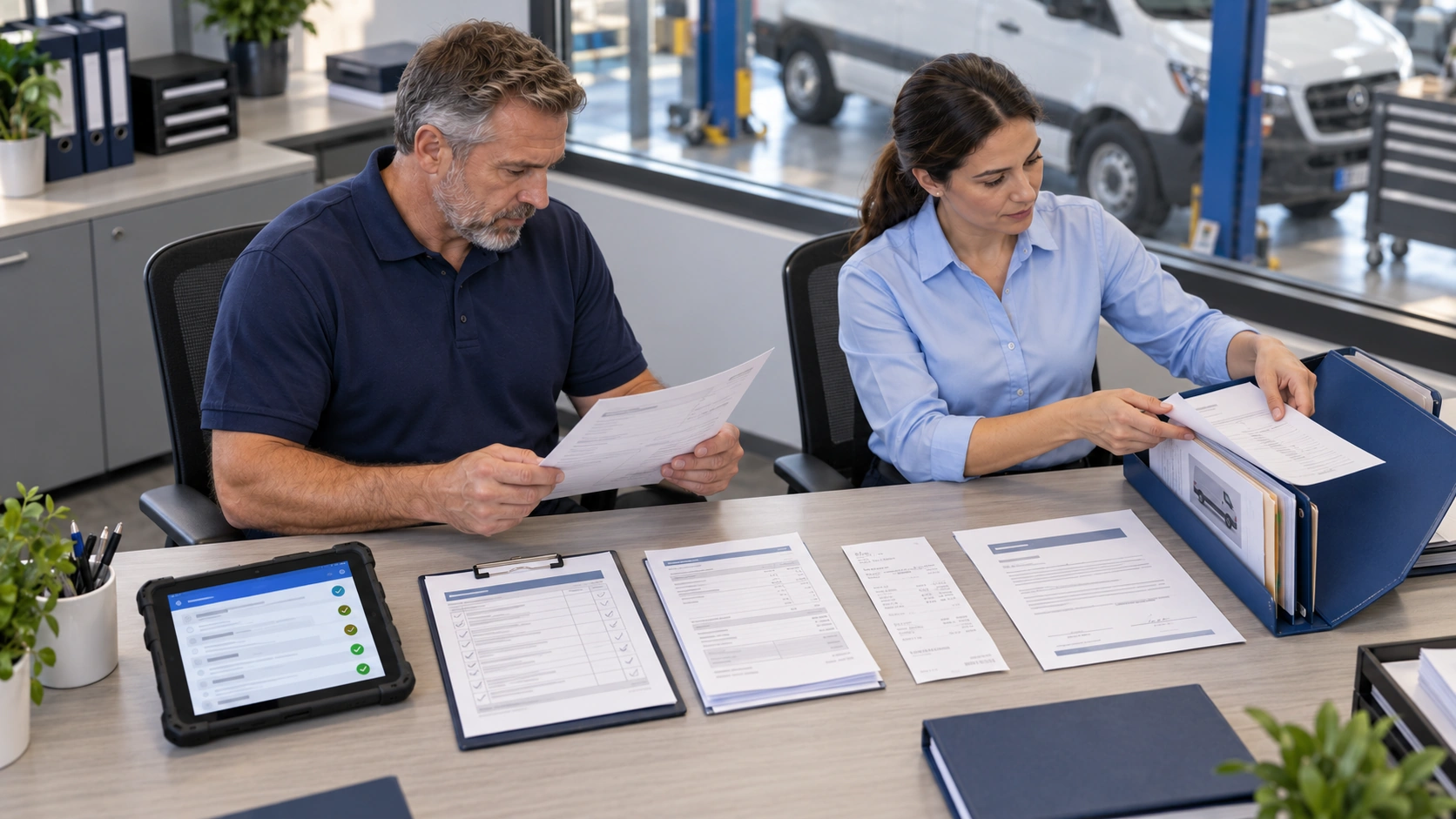 Documentation flow connecting a service event to vehicle, trigger, technician, and approval records