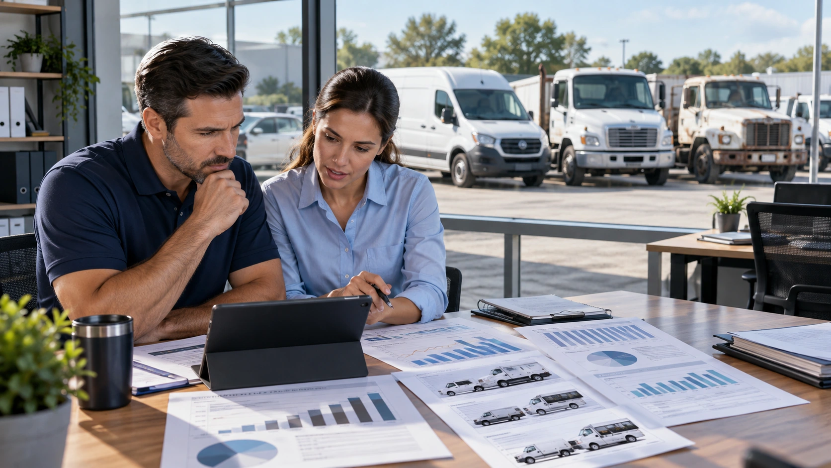 Dashboard connecting cost per mile, work orders, fuel, and inspection records by vehicle