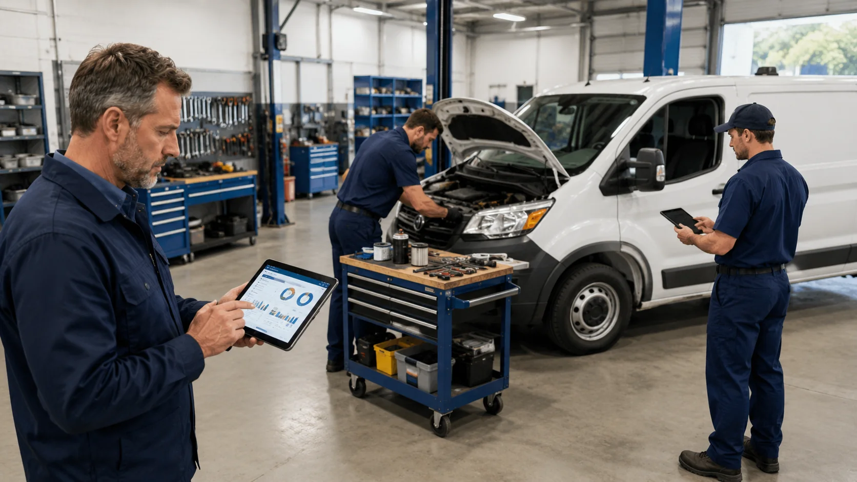 Fleet manager conducting a process audit to review inspection, maintenance, and reporting workflows