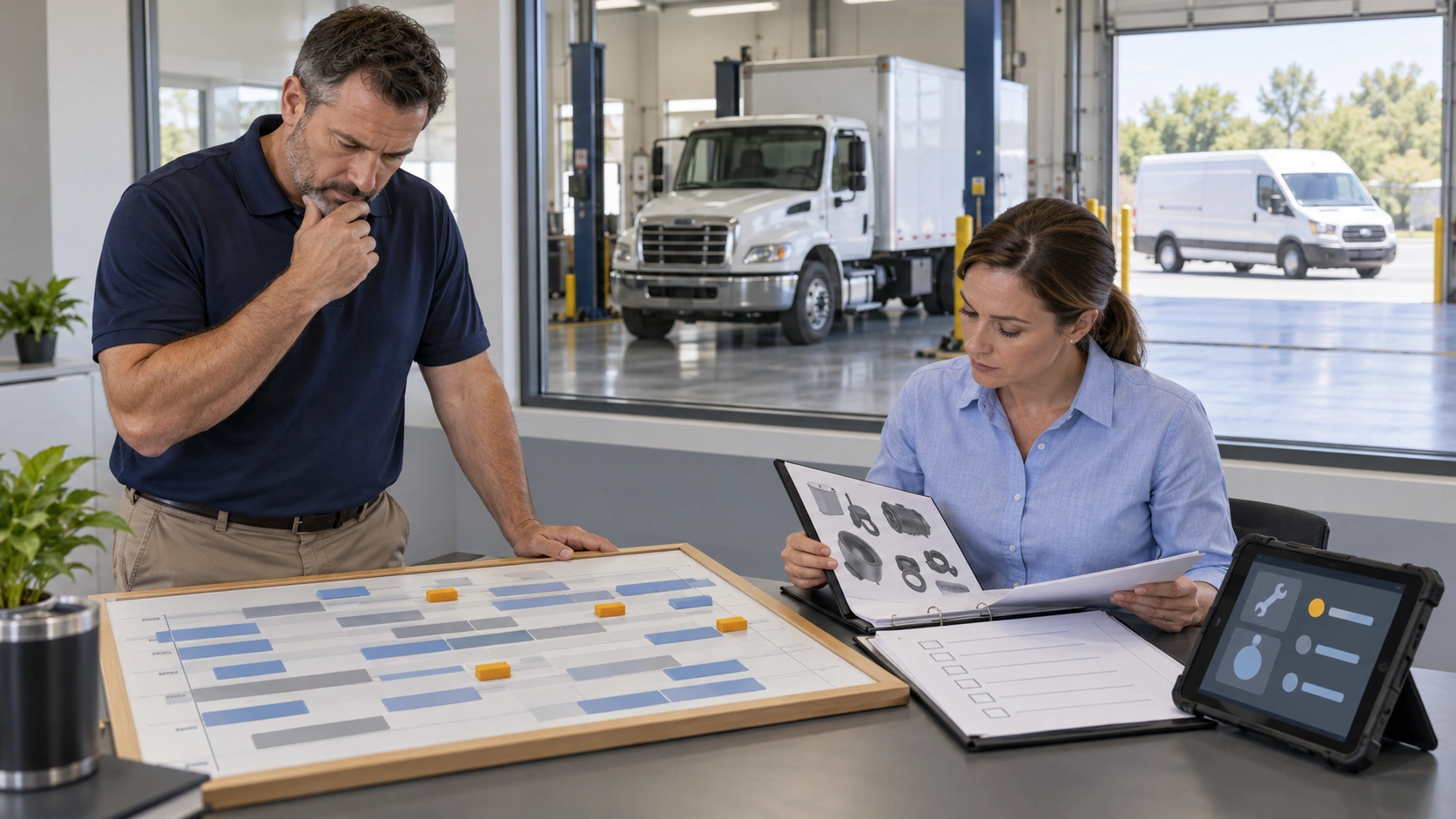 Weekly throughput dashboard tracking jobs completed per active vehicle