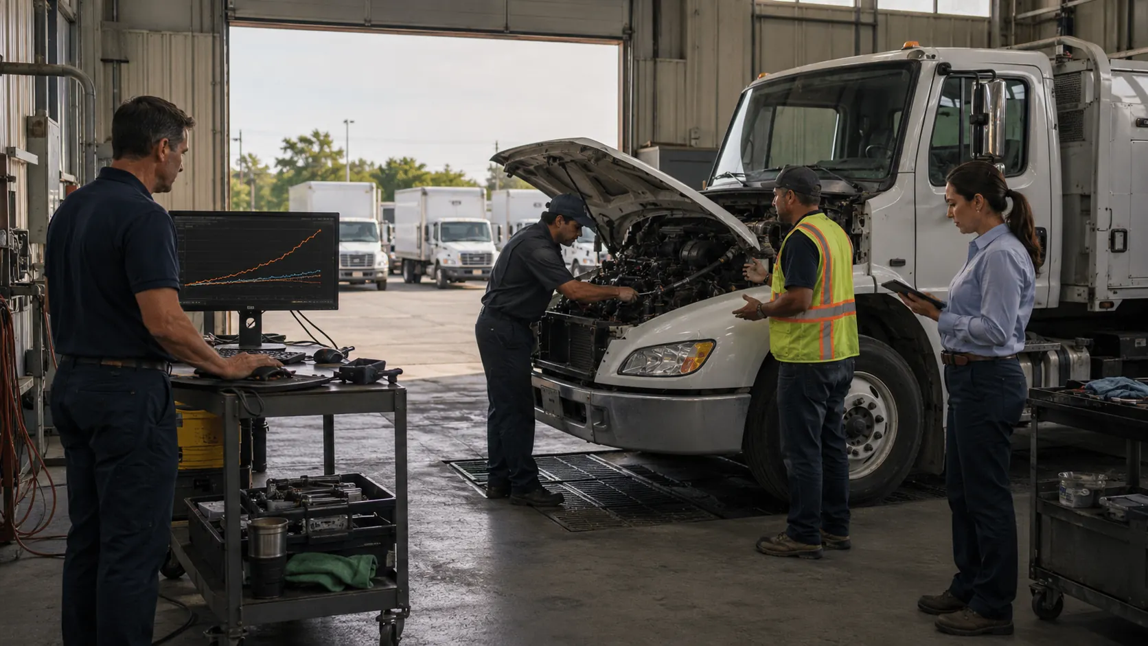 Fleet manager comparing a single vehicle's fuel spike against its own baseline and peer vehicles to isolate a mechanical fault