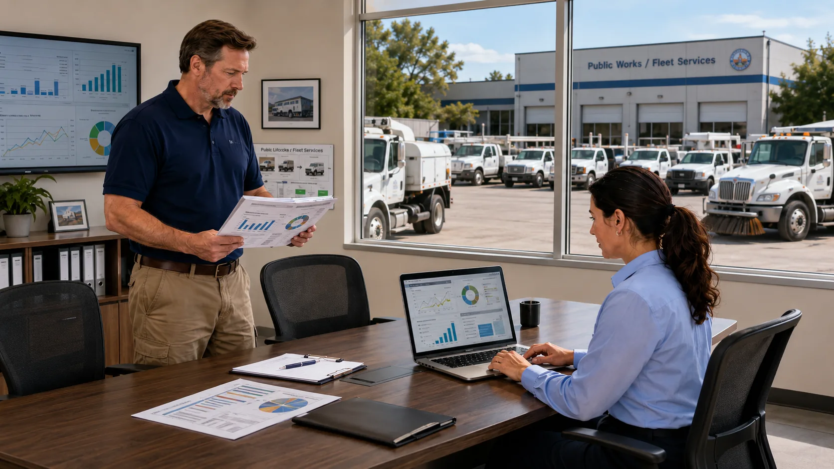 Fleet manager comparing cost per mile and downtime data to build a vehicle replacement budget case