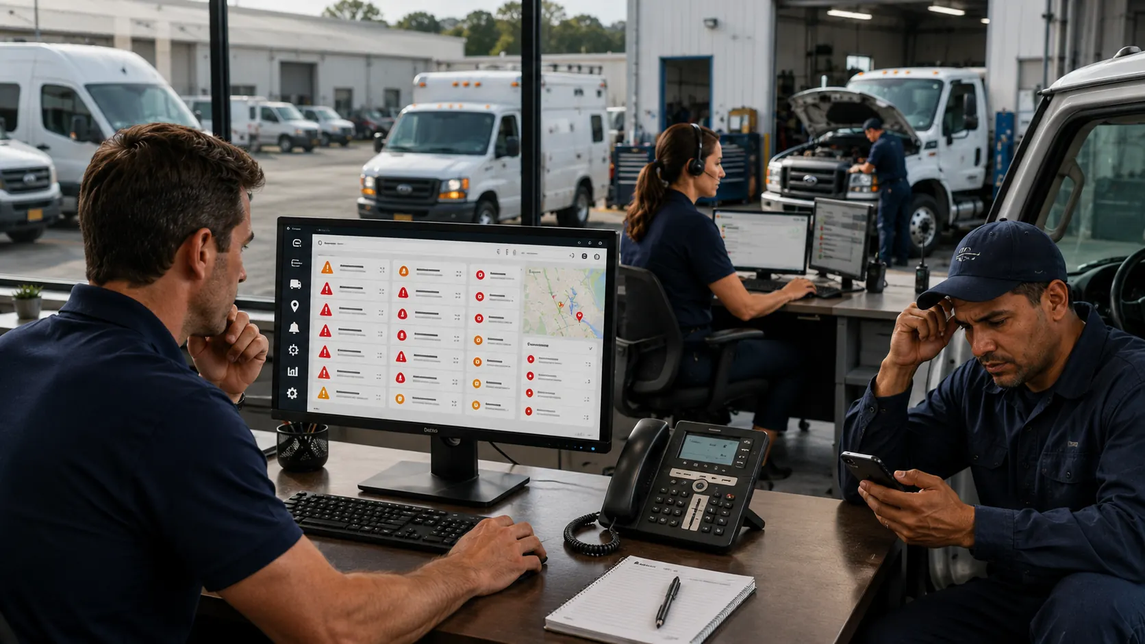 Fleet manager reviewing false positive alerts including a speeding event recorded while a vehicle was parked