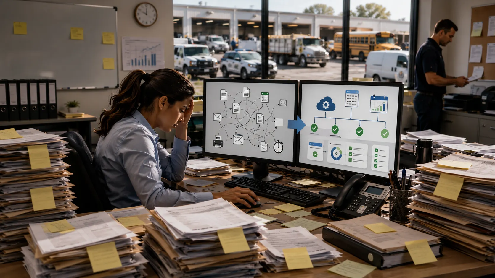 Fleet manager automating time-wasting administrative tasks using fleet management software