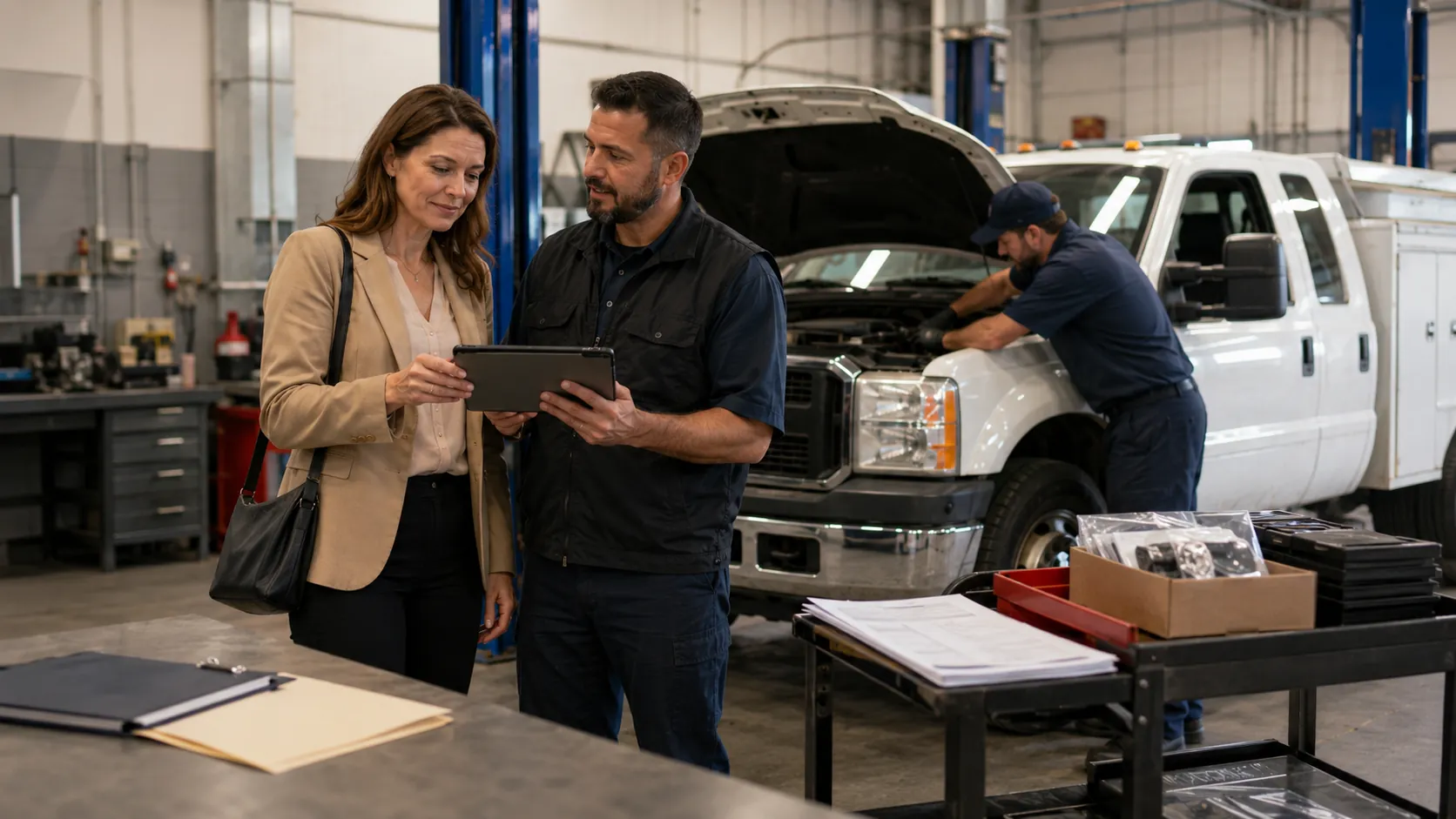 Fleet manager and vendor service advisor establishing a communication protocol for repair updates and approvals