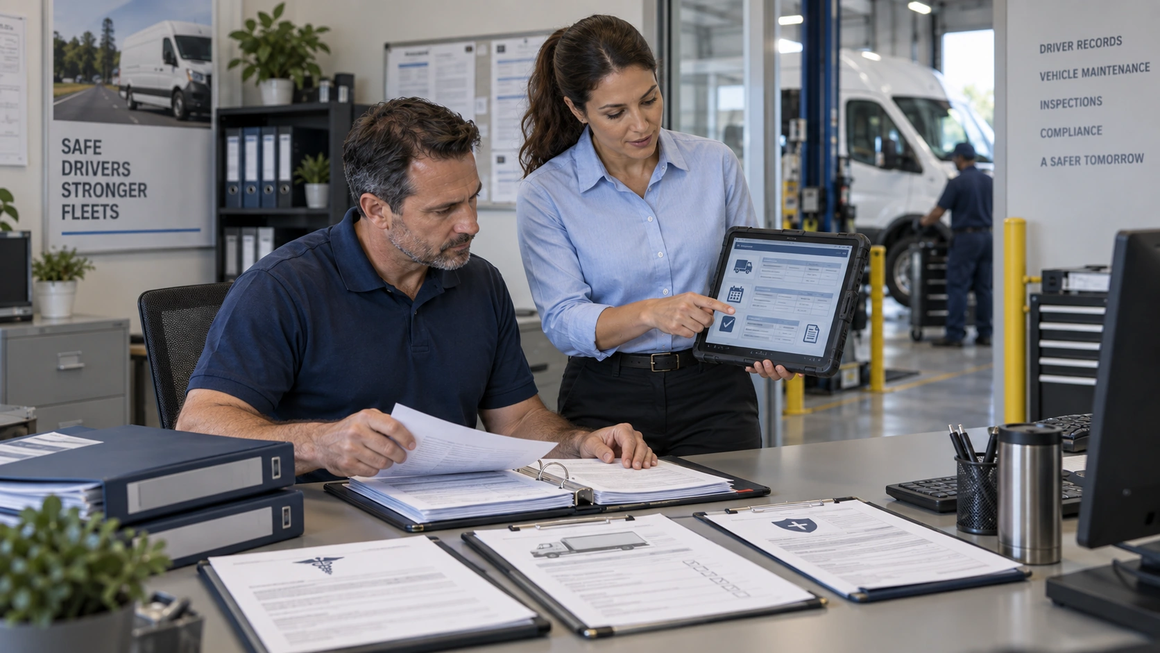 Common FMCSA investigation violation categories including Clearinghouse, duty status, and maintenance records