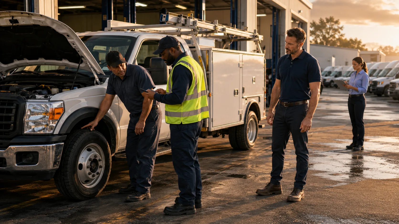 Dispatcher reviewing which fleet vehicles are ready for assignment