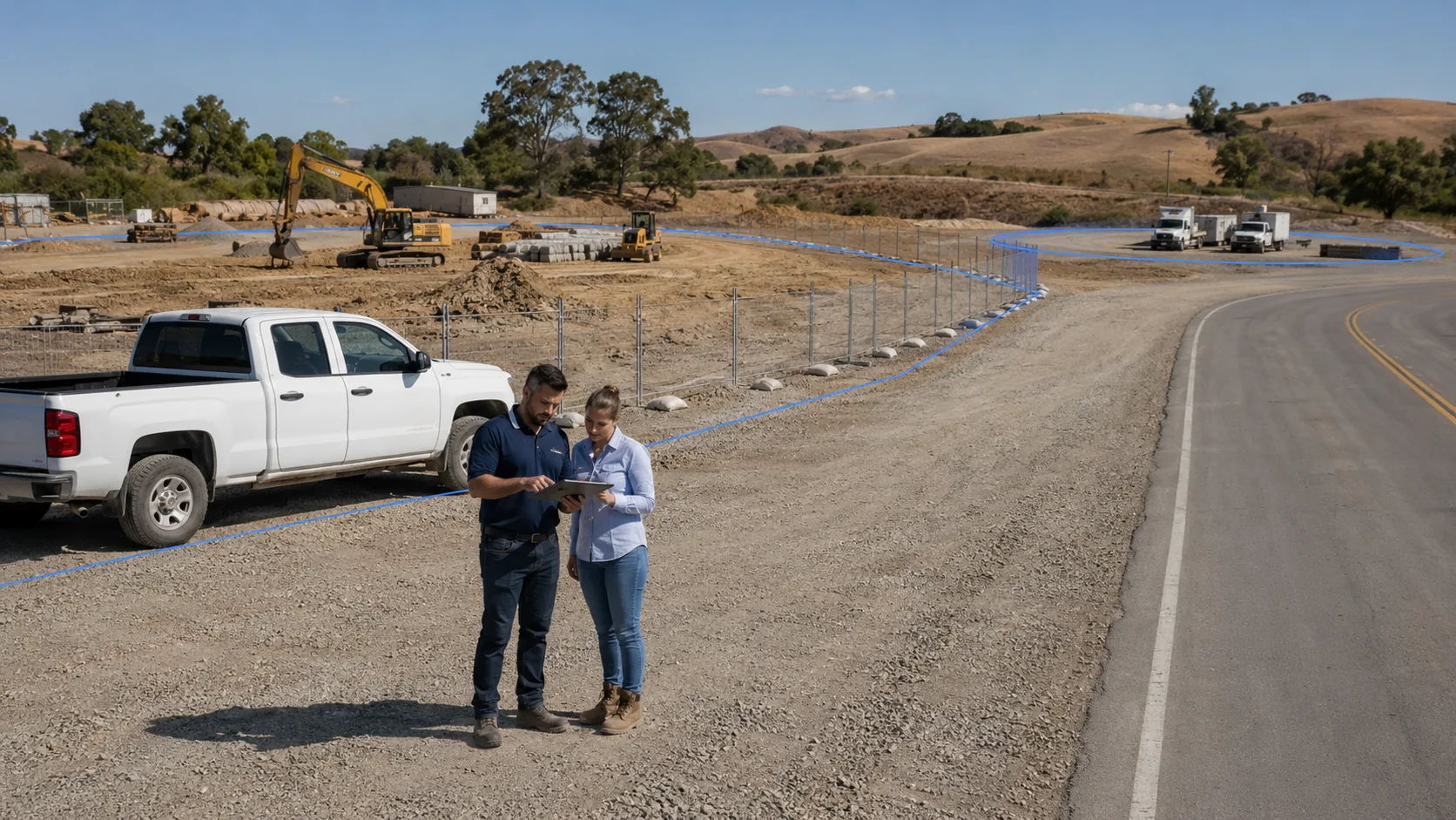 Comparison of a circle geofence and a custom polygon geofence around a job site