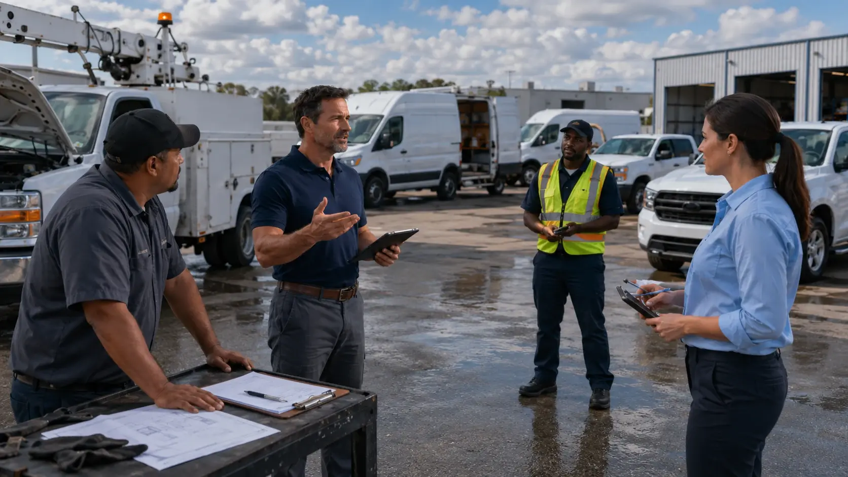 Fleet manager presenting utilization data to department leaders