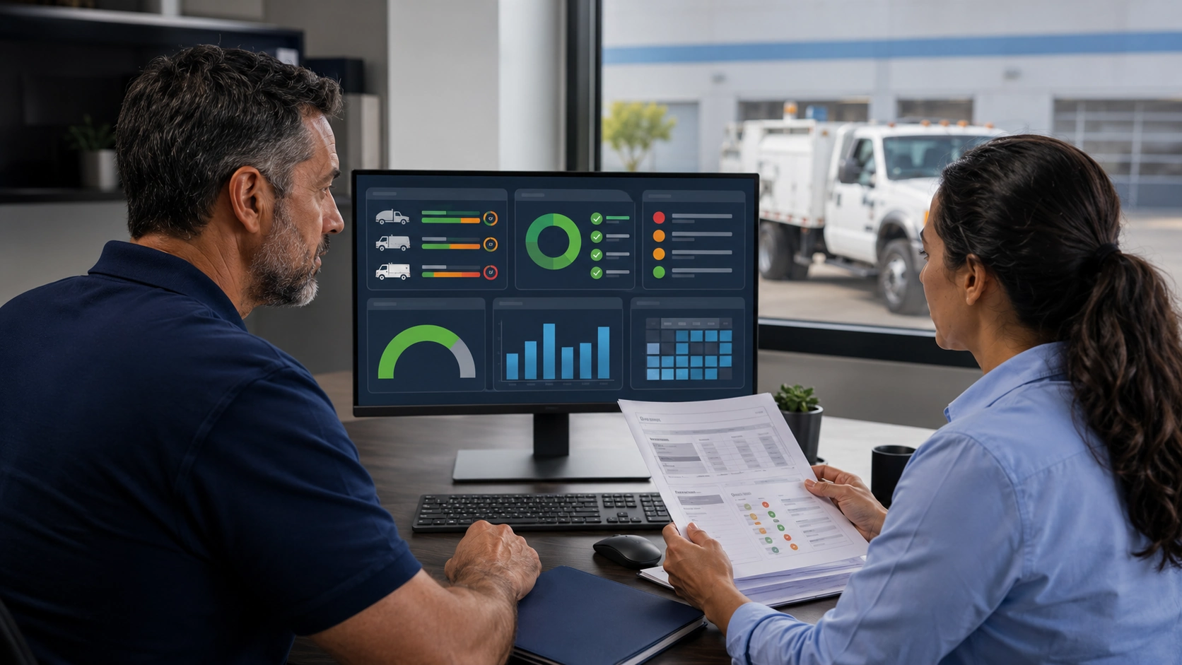 Municipal fleet software dashboard showing maintenance, inspections, and utilization across departments