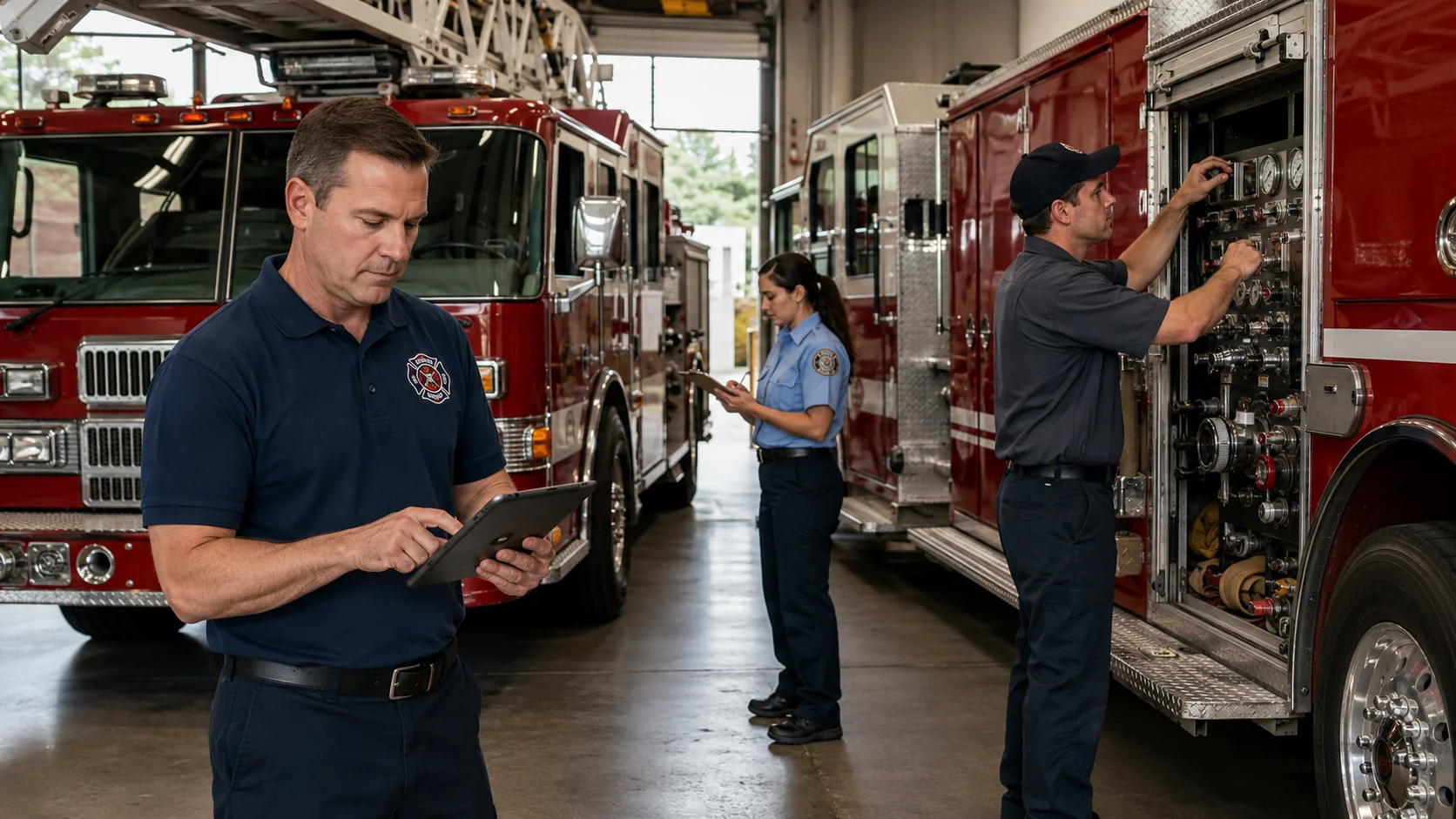 Fleet manager reviewing a digital apparatus maintenance record