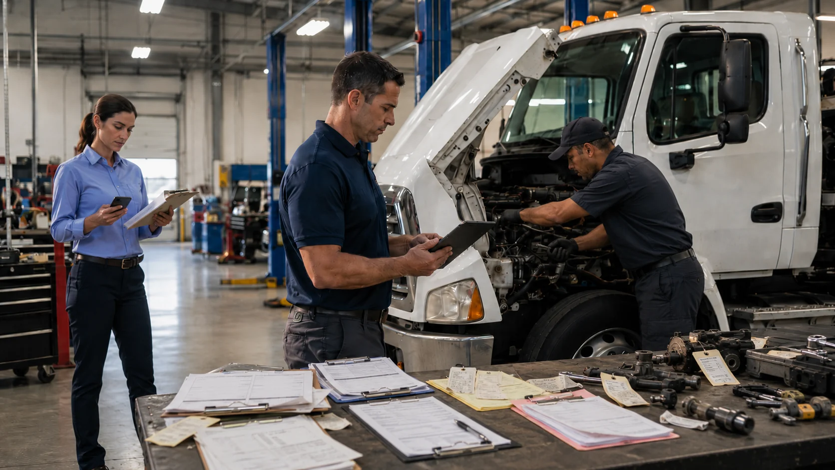 Technician completing a mobile repair work order on a tablet