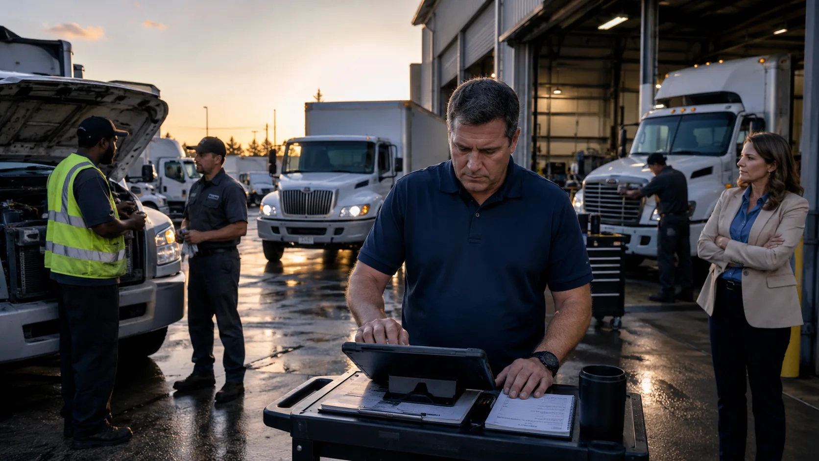 Operations team coordinating vehicle assignments and maintenance scheduling based on driver needs and daily route demands