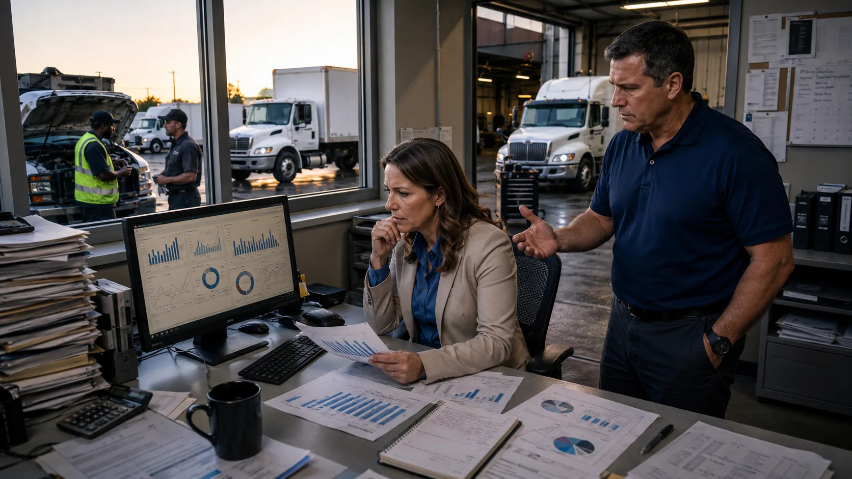 Fleet manager reviewing rising unplanned maintenance costs and compliance gaps that signal a broken ownership model