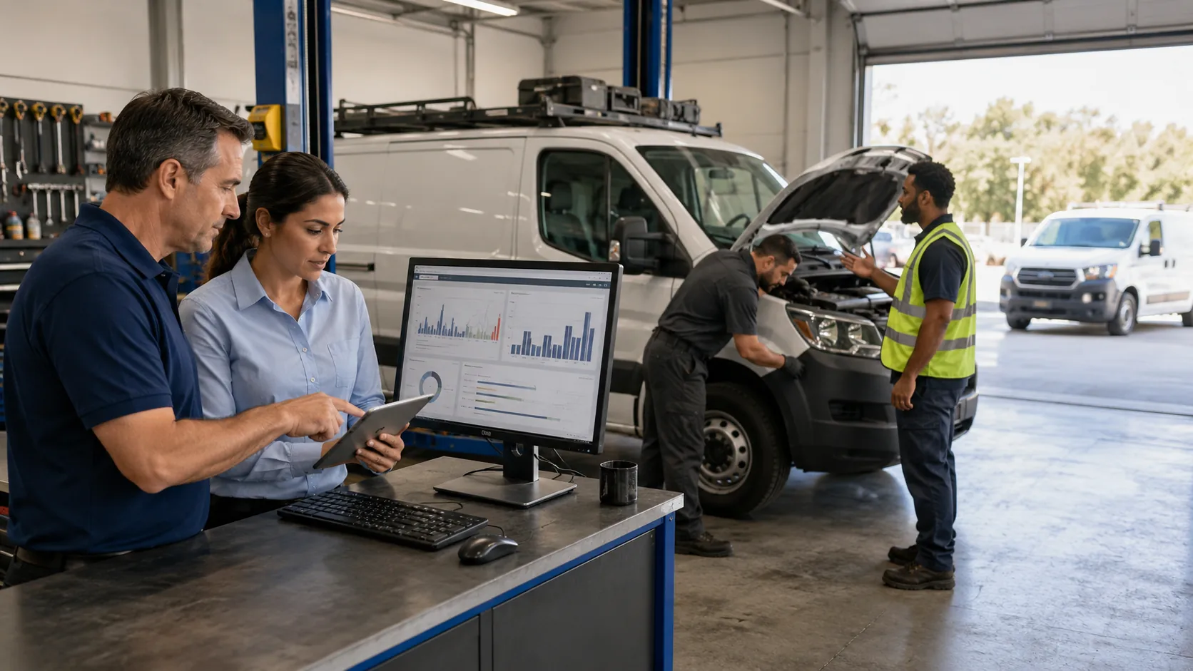 Fleet cost threshold review process showing vehicles flagged when they exceed 1.5 times the fleet median in a 90 day period