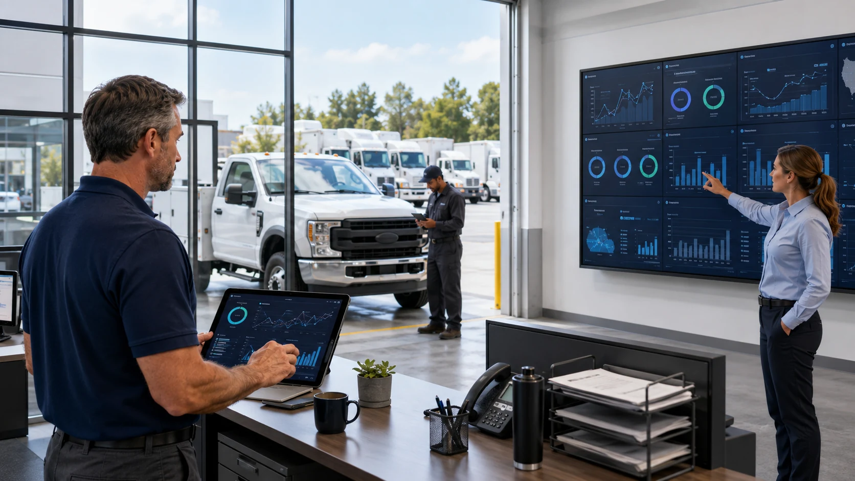 Side-by-side comparison of two fleet branch locations showing different fuel cost per mile, idle time, and average cost per gallon driven by taxes, climate, and vehicle age differences