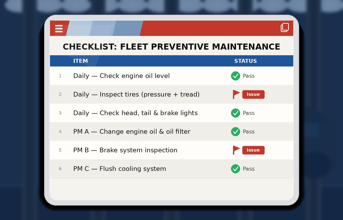 Fleet Preventive Maintenance Checklist Template Preview