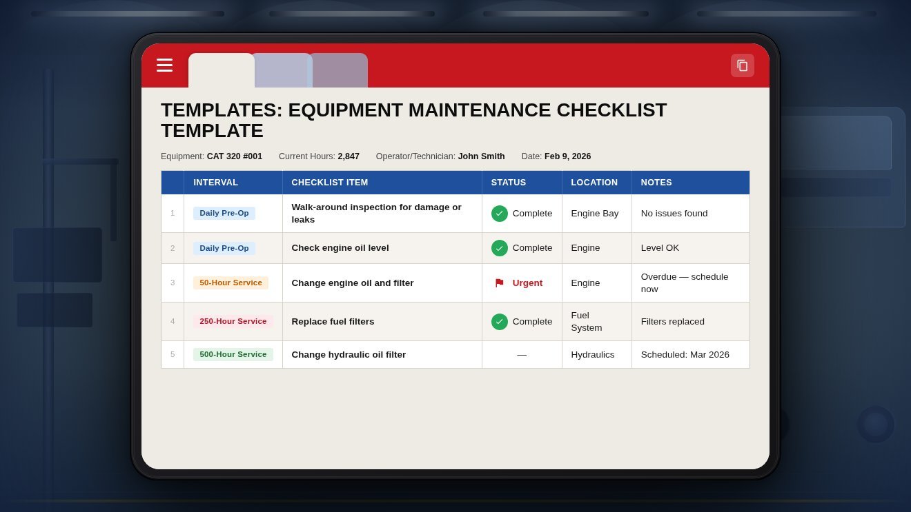 Equipment Maintenance Checklist Template